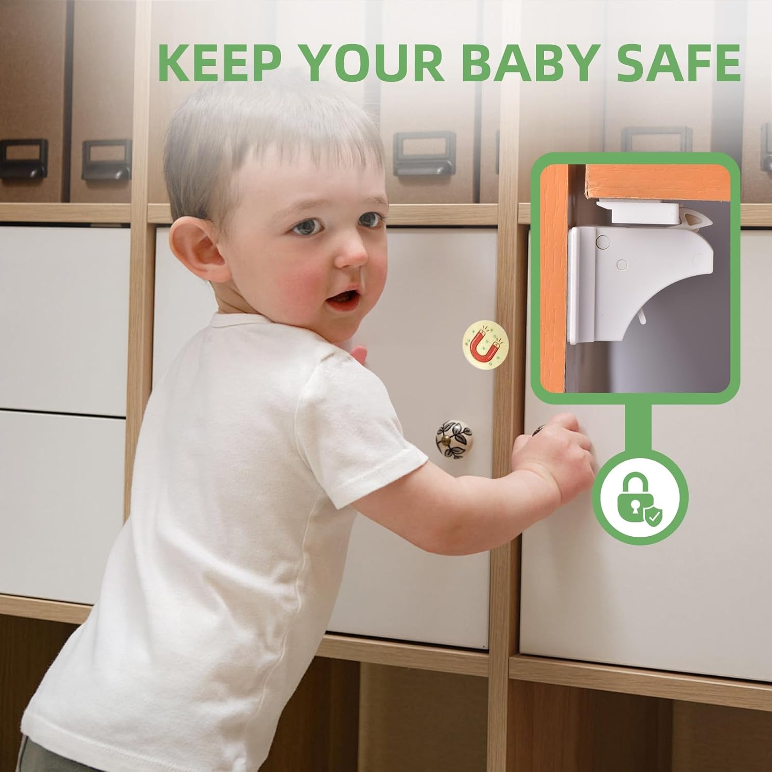 20 Pack Vkania Magnetic Cabinet Locks Baby Proofing - Baby Safety Latches for Drawers and Cabinets -Easy Installation No Drilling
