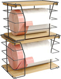 2 Pack Trash Bag Holder/Dispenser, Stackable Storage Laundry Kitchen Organizers for Countertop Organization, Wall Mount Garbage Bag Dispenser with wooden Top, No Drill