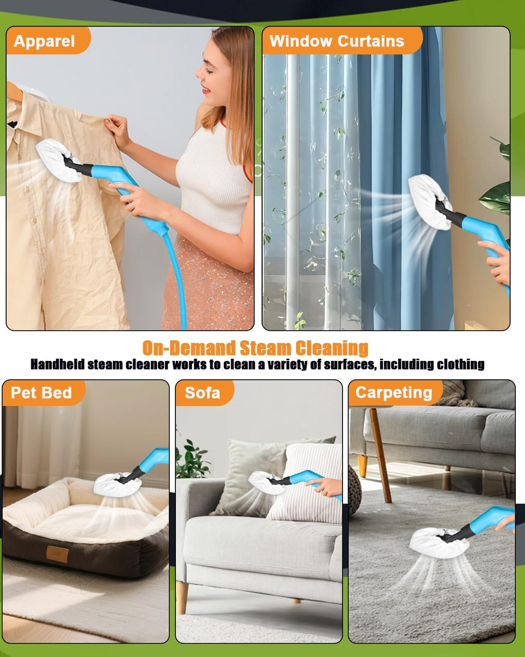 Handheld Steam Cleaner for Home, 10s Heat-Up/2.1 Qt Tank/4.5BAR High Pressure Hand held Steamer for Cleaning, 3 Level Pressurized Portable Steam Cleaner for Car Detailing, Bed Bugs, Blue,Tile, Grout