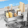 Sponge Holder for Kitchen Sink,Sink Caddy Organizer with Removable Brush Holder,Kitchen Countertop Soap Dispenser Storage with Detachable Towel Rack, Grey