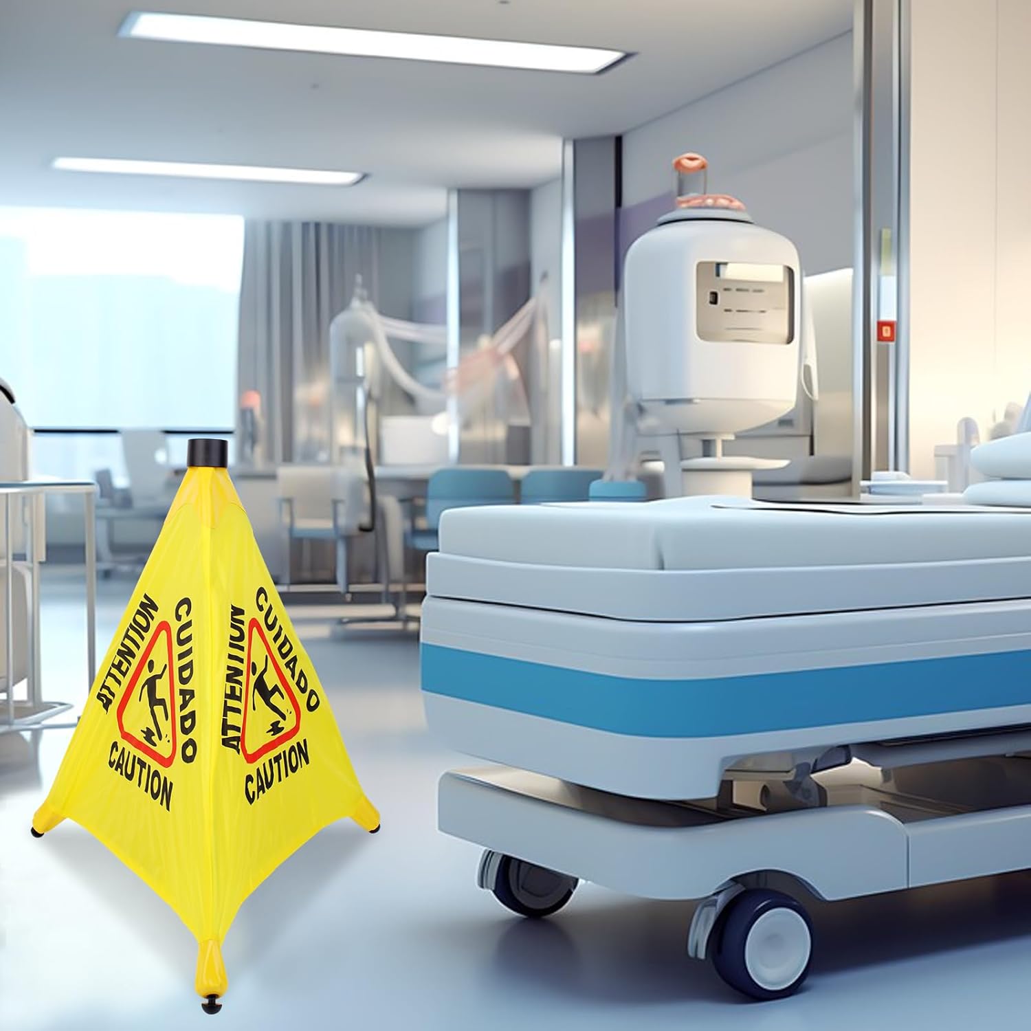 3 Pcs 20 inch Pop up Wet Floor Sign with Storage Tube, Wet Safety Signs Commercial Caution Safety Cone Pop up Caution Sign for Commercial Stores Grocery Restaurant Restroom Office