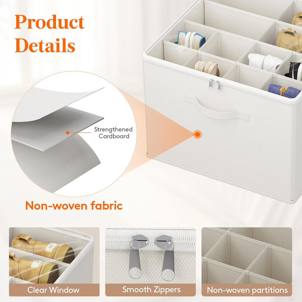 Lifewit Shoe Storage Organizer for Closet Fits 12-16 Pairs, Fabric Large Shoe Box Storage Container with Clear Cover, Foldable Bins Fit for Boots Heels Sneakers 17"(L) x 17"(W) x 12.5"(H) 3 Pack White