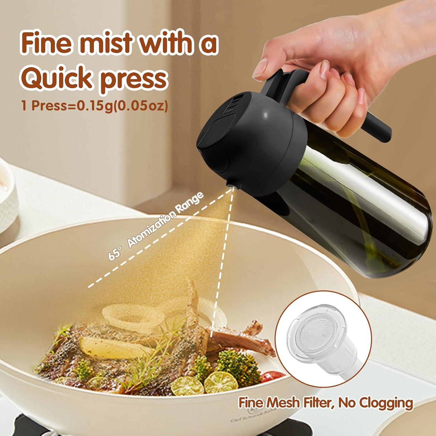 YARRAMATE 16oz/470ml 2PCS Light Blockage Dark Oil Sprayer for Cooking, 2 in 1 Olive Oil Dispenser Bottle for Kitchen, Green Glass Oil Bottle, Food-Grade Oil Mister for Air Fryer, BBQ (Black & White)