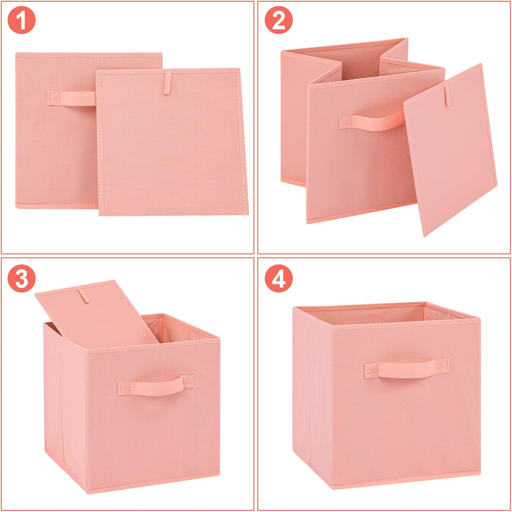 Stero Fabric Storage Bins 6 Pack Fun Colored Durable Storage Cubes with Handles Foldable Cube Baskets for Home, Kids Room, Closet and Toys Organization Peachpuff