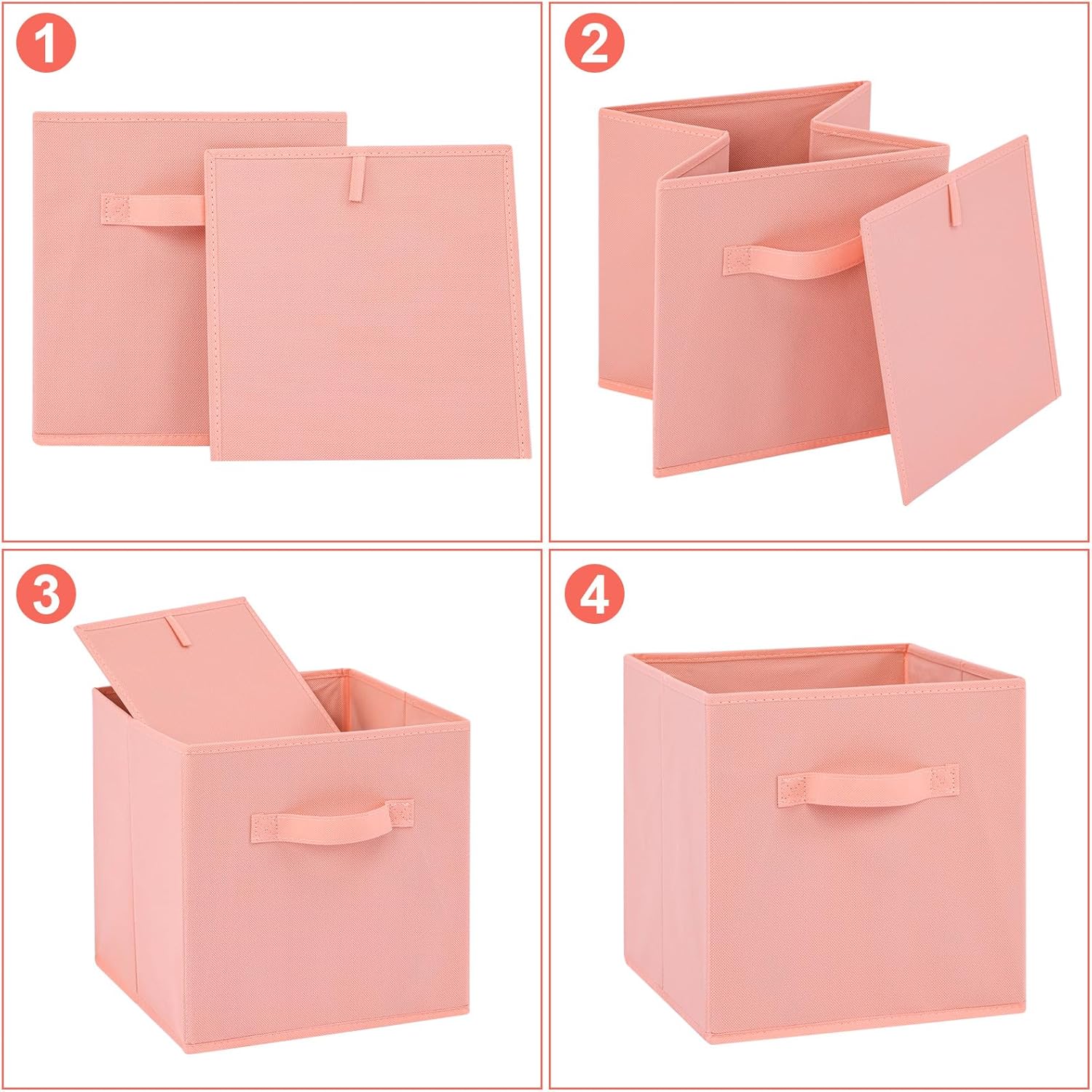Stero Fabric Storage Bins 6 Pack Fun Colored Durable Storage Cubes with Handles Foldable Cube Baskets for Home, Kids Room, Closet and Toys Organization Peachpuff