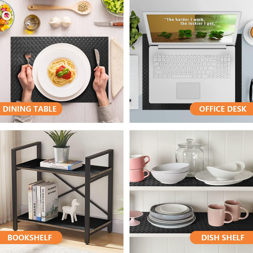 Shelf Liners for Kitchen Cabinets Refrigerator Liners Waterproof & Oil-Proof Kitchen Cupboard Liner Non-Slip Drawer Mats EVA Material Non Adhesive Fridge Liner for Shelves -Black 17.5 x 393.7 Inches