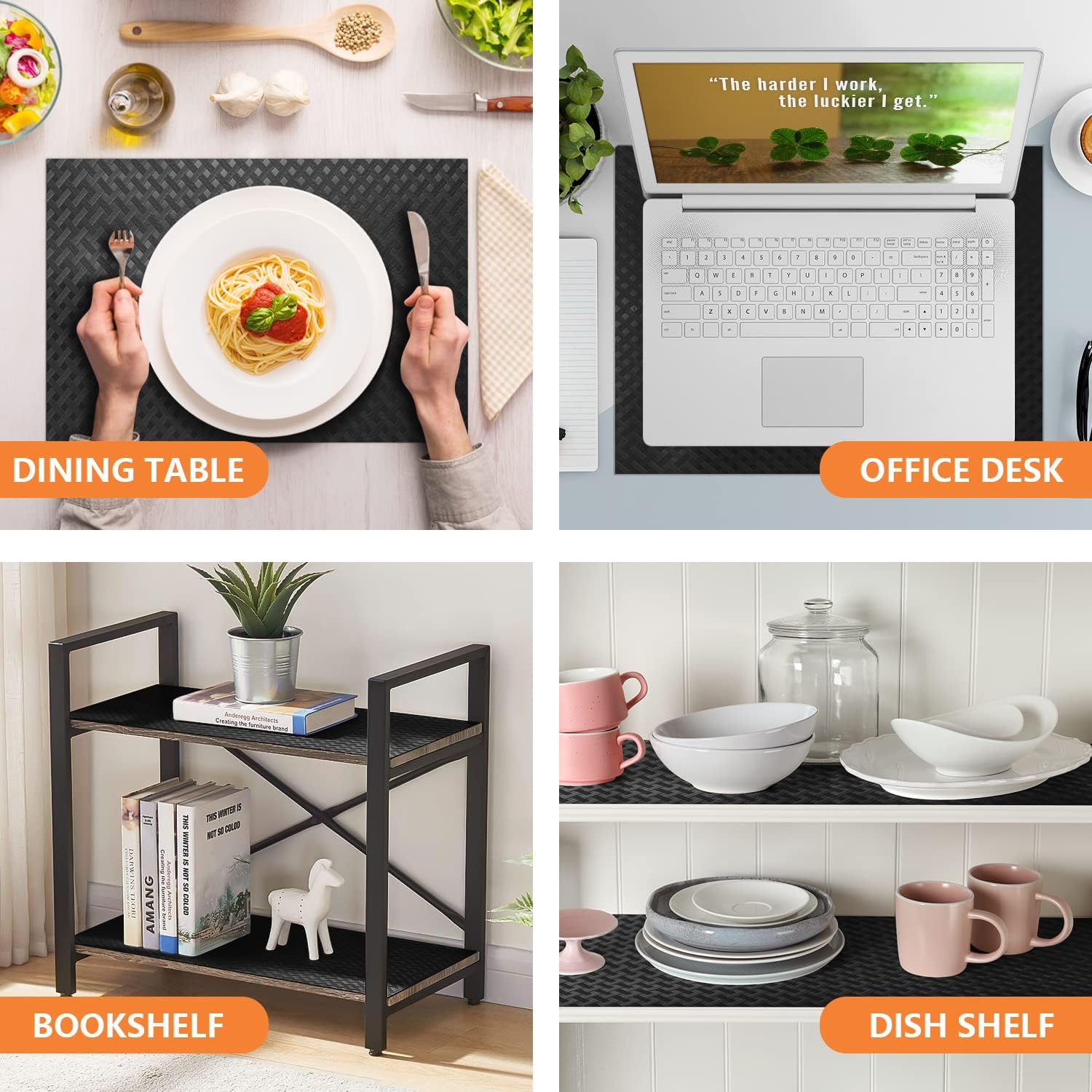 Shelf Liners for Kitchen Cabinets Refrigerator Liners Waterproof & Oil-Proof Kitchen Cupboard Liner Non-Slip Drawer Mats EVA Material Non Adhesive Fridge Liner for Shelves - Black 17.5 x 236.2 Inches