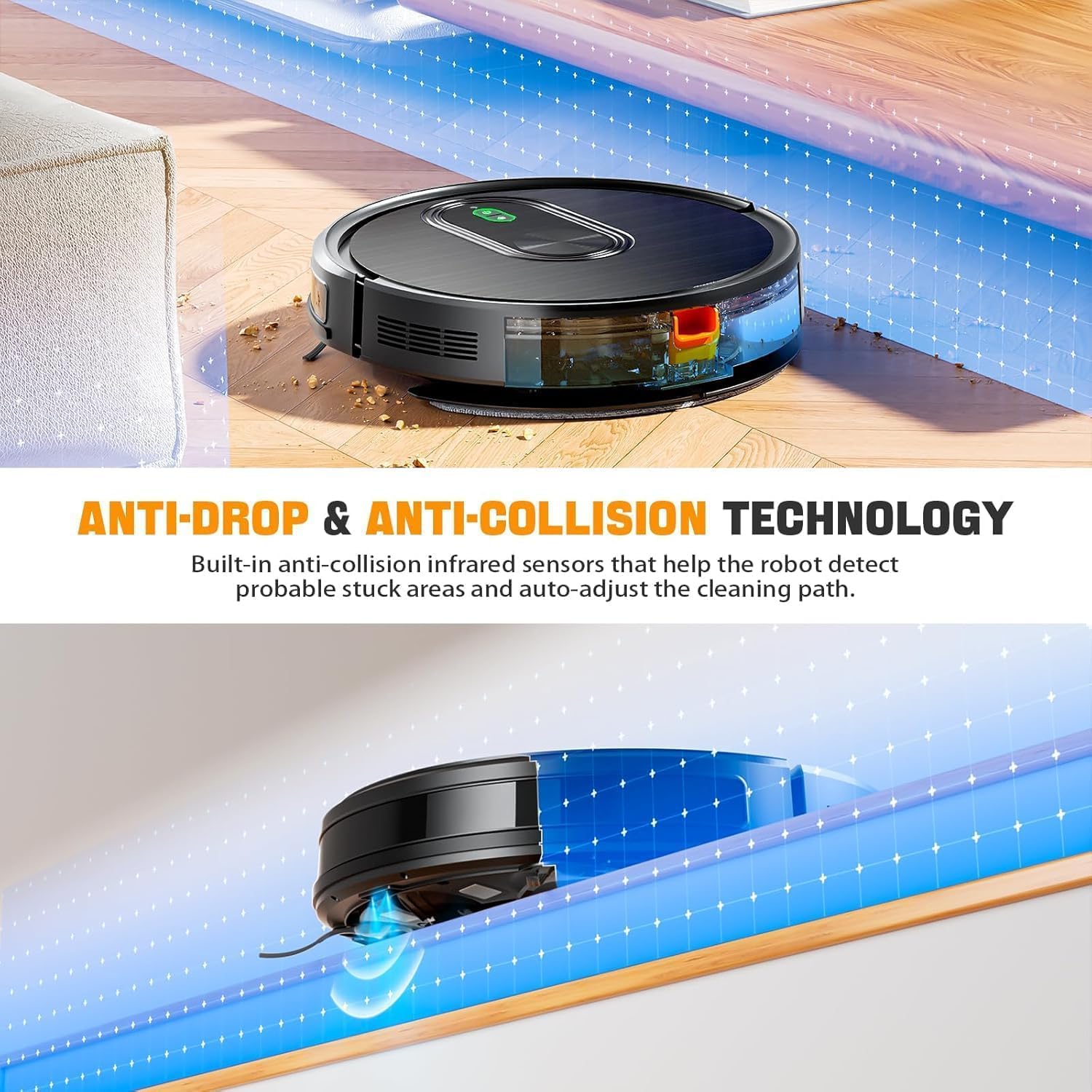 Robot Vacuum and Mop Combo, 2 in 1 Vacuuming & Mopping Robot with Schedule, App/Bluetooth/Voice, 3200Pa Max Suction, Self-Charging Robot Vacuum Cleaner, Slim, Ideal for Pet Hair, Hard Floor, Carpet