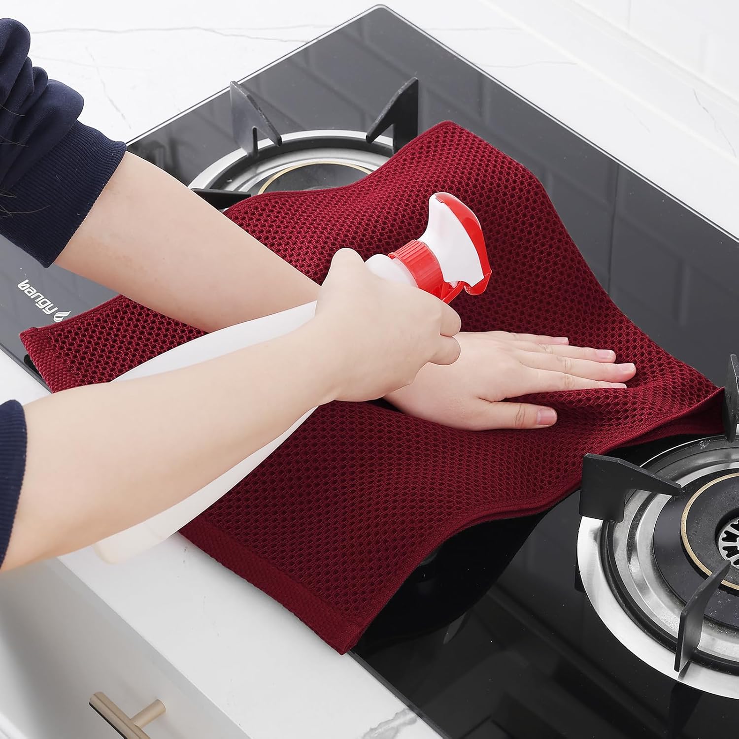 Homaxy 100% Cotton Waffle Weave Kitchen Dish Towels, Ultra Soft Absorbent Quick Drying Cleaning Towel, 13 x 28 Inches, 4-Pack, Burgundy