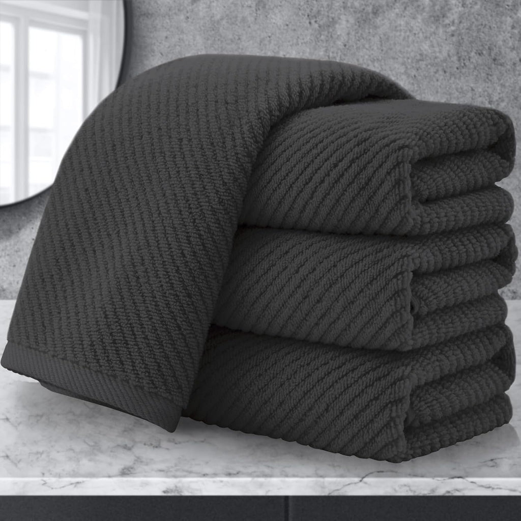 VOOVA & MOVAS Gray Hand Towels for Bathroom, Large 18" x 28" - 100% Cotton | Thick | Quick Dry | Lightweight | Absorbent | Soft, Hand Towels Set of 4, Bathroom Essentials, Dark Grey
