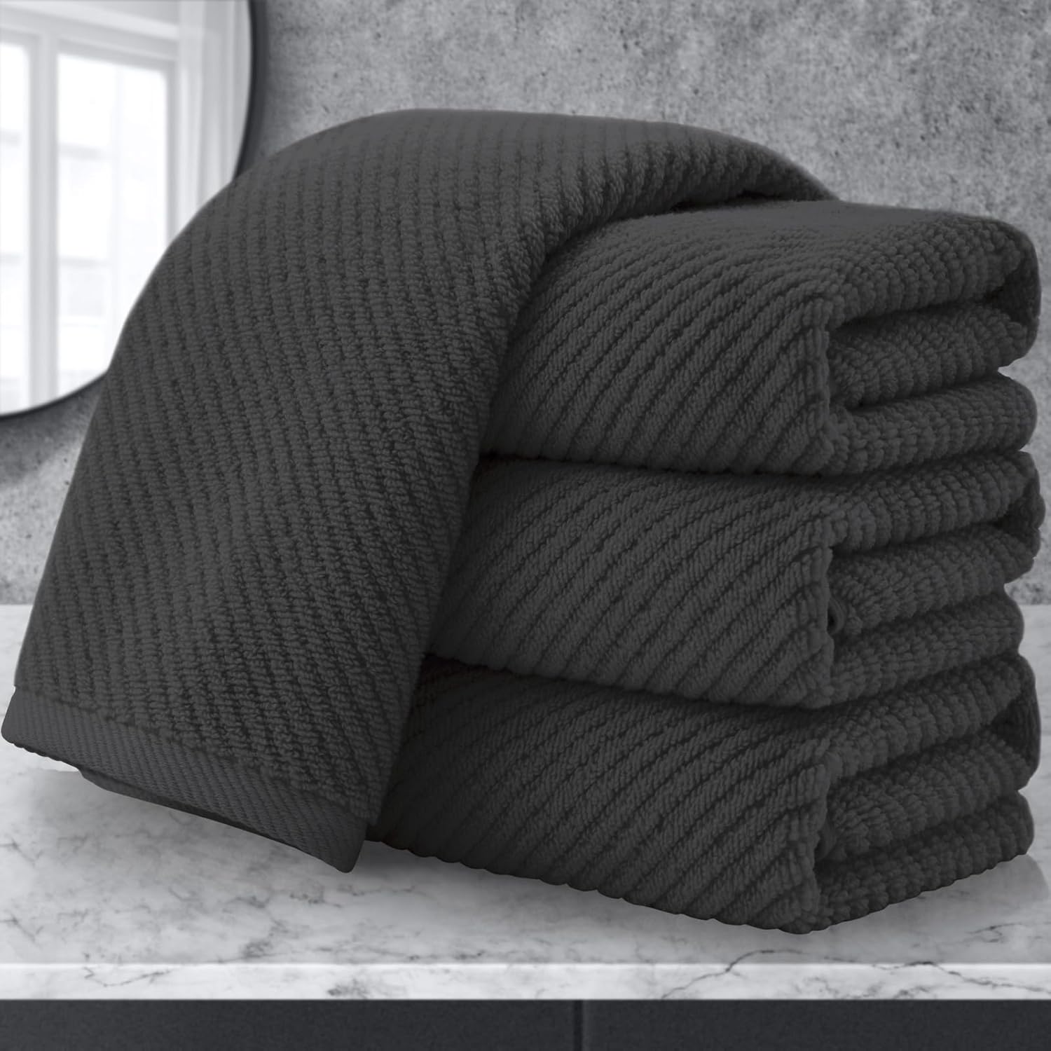 VOOVA & MOVAS Gray Hand Towels for Bathroom, Large 18" x 28" - 100% Cotton | Thick | Quick Dry | Lightweight | Absorbent | Soft, Hand Towels Set of 4, Bathroom Essentials, Dark Grey