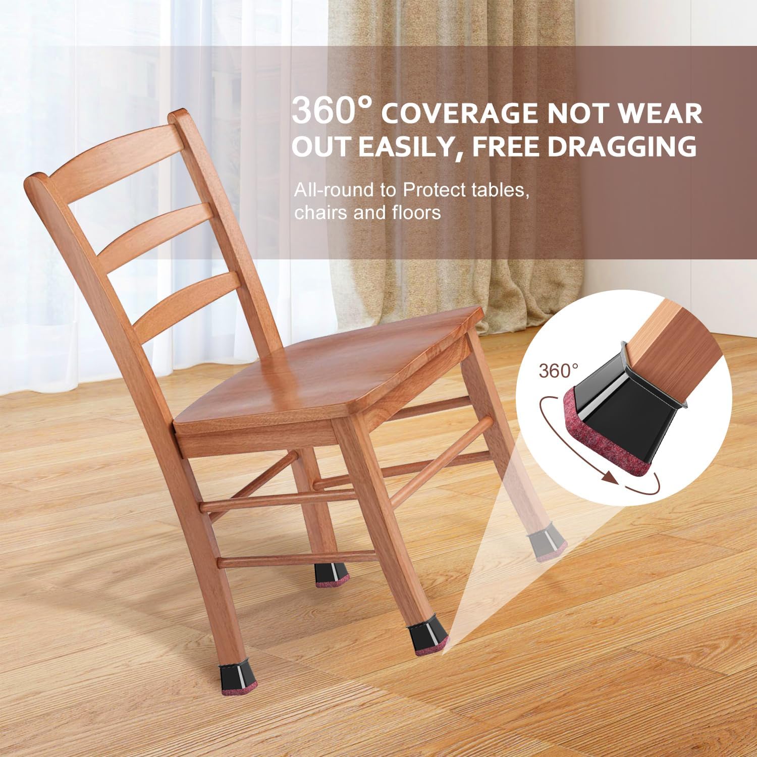Chair Leg Floor Protectors Chair Leg Protectors for Hardwood Floors Silicone Caps Felt Strengthen Bottom Protection Anti-Scratch Reduce Noise 32 Pack Black Square L Fit:1-1/8" to 1-9/16" (27-40mm)