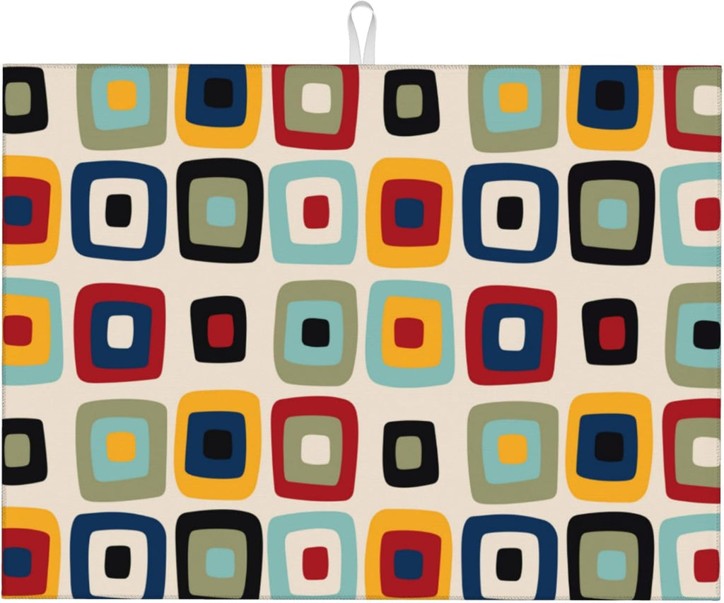 Mid Century Modern Retro Dish Drying Mat for Kitchen Counter Vintage Decorative Dish Drainer Rack Mats Washable Absorbent Reversible Microfiber Drying Pad Kitchen Accessories 18"x24"