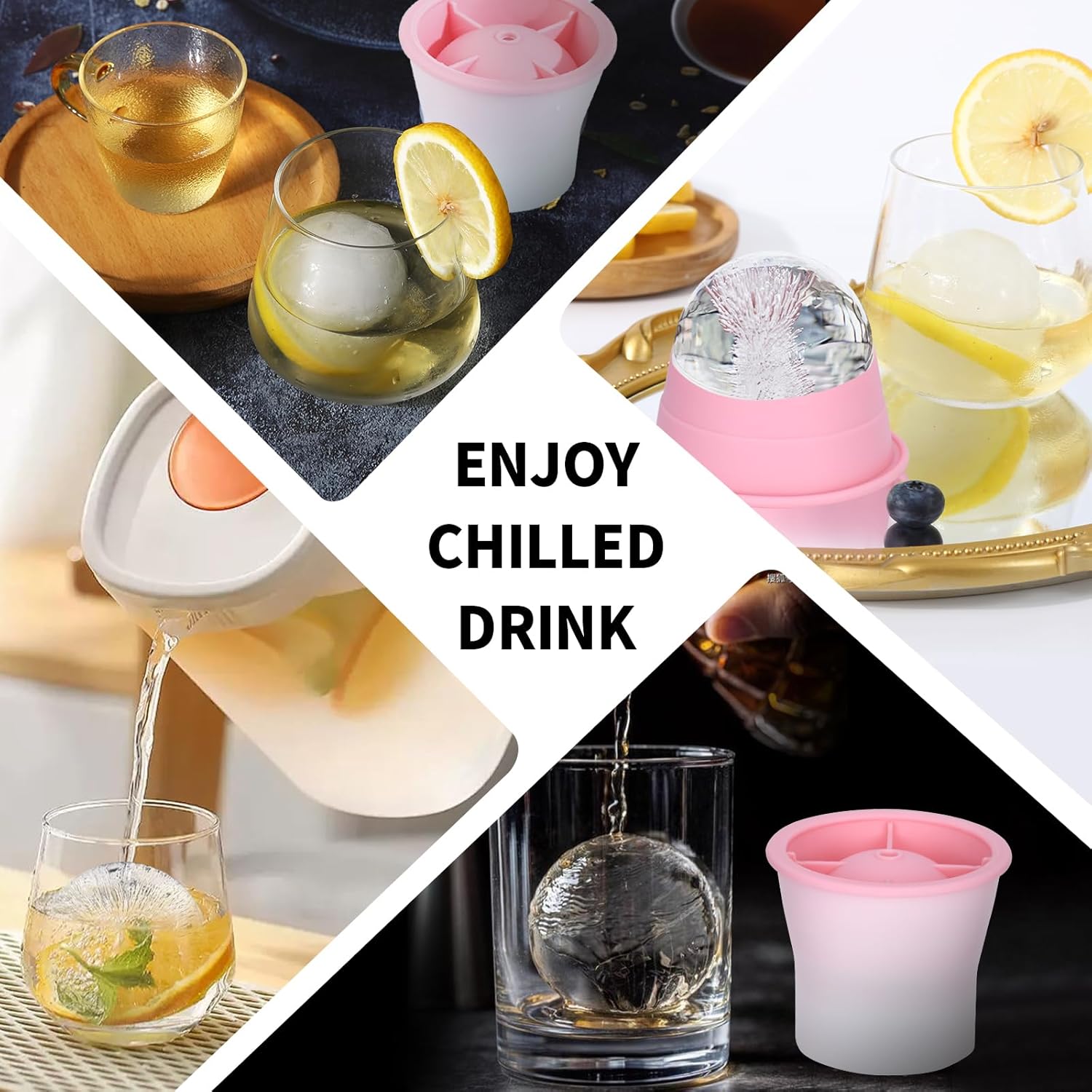 Round Ice Cube Molds 6 Pieces, Silicone Sphere Ice Mold Maker, Stackable Easy Release Circle Ice Cube Mold with Lids, Spherical Ice Makers with Lids for Whiskey, Cocktails, Bourbon, and Drinks