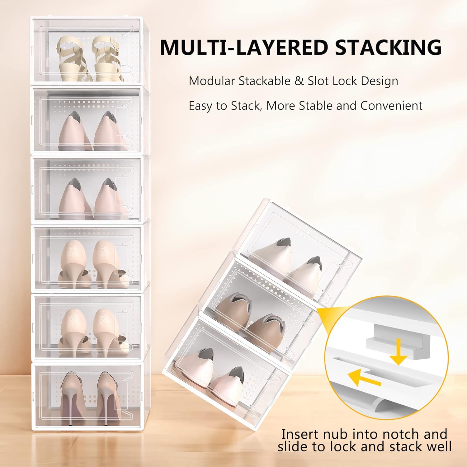 Secret Space 12 Pack Large Shoe Organizer Storage Boxes for Closet, Modular Space Saving Shoe Boxes Clear Plastic Stackable Sneaker Containers Display Case with Lids, White02