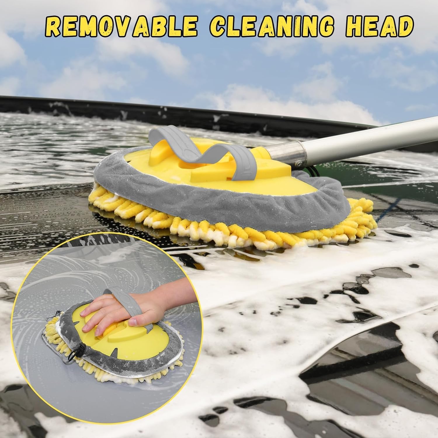 144'' Long Extendable Handle Car RV Wash Brush Kits with Collapsible Bucket, RV, Truck Washing Kit with Extension Pole - Microfiber Car Mop, Bristles Washing Brush, Squeegee Mitt, RV-Wash Cleaning Kit