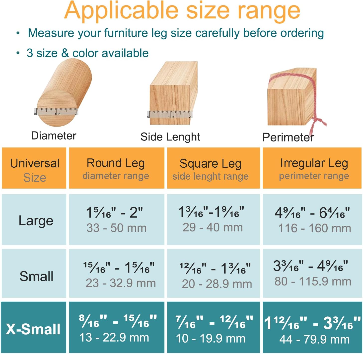32 Pcs Chair Leg Protectors for Hardwood Floors, Silicone Felt Furniture Leg Cover Pad for Protecting Floors from Scratches and Noise, Smooth Moving, X-Small(Fit Round Diameter：1/2" to 5/16")