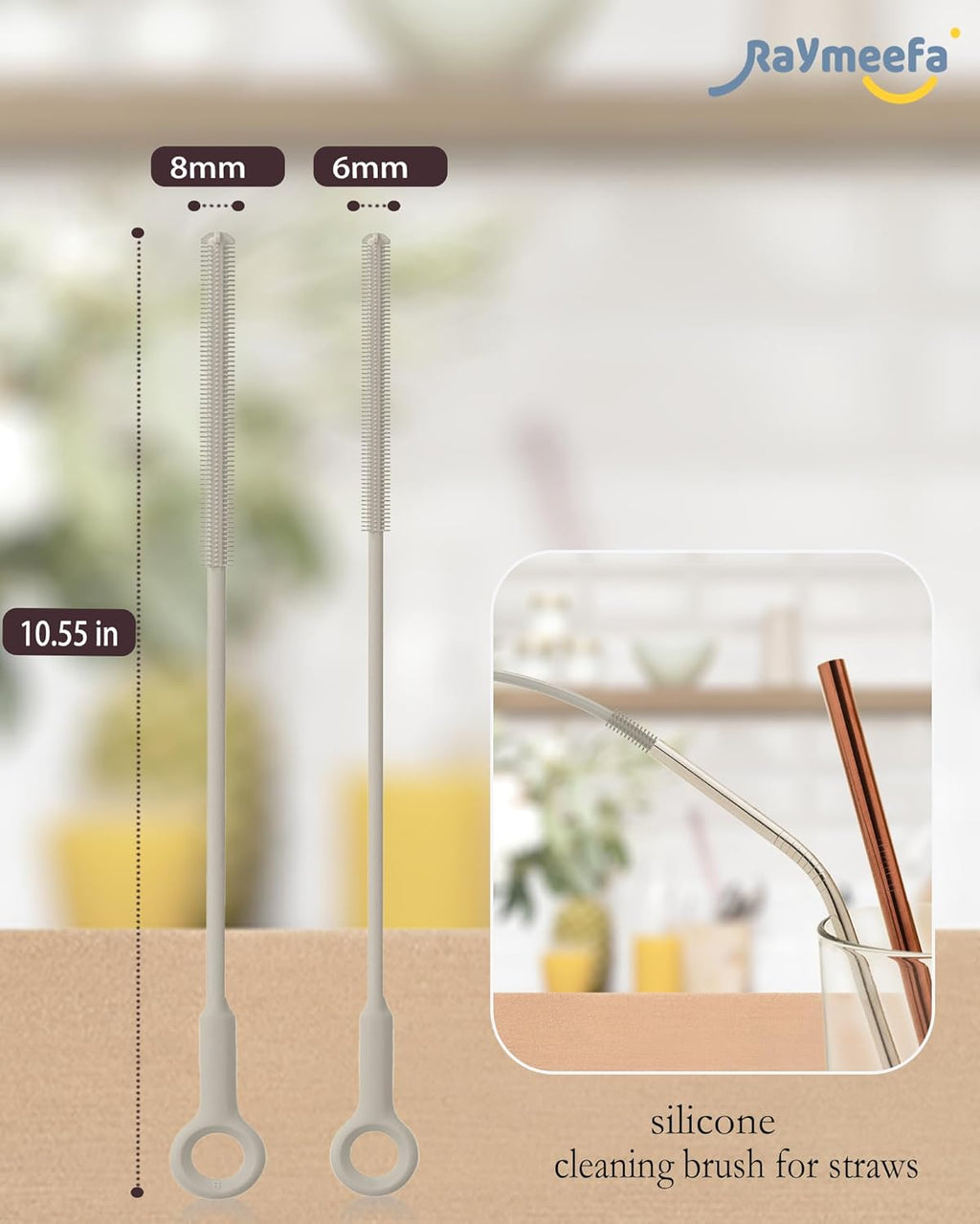 Extra Long Straw Cleaner Brush,Reusable and Soft Silicone Straw Cleaning Brush to Clean Crevice(Khaki)