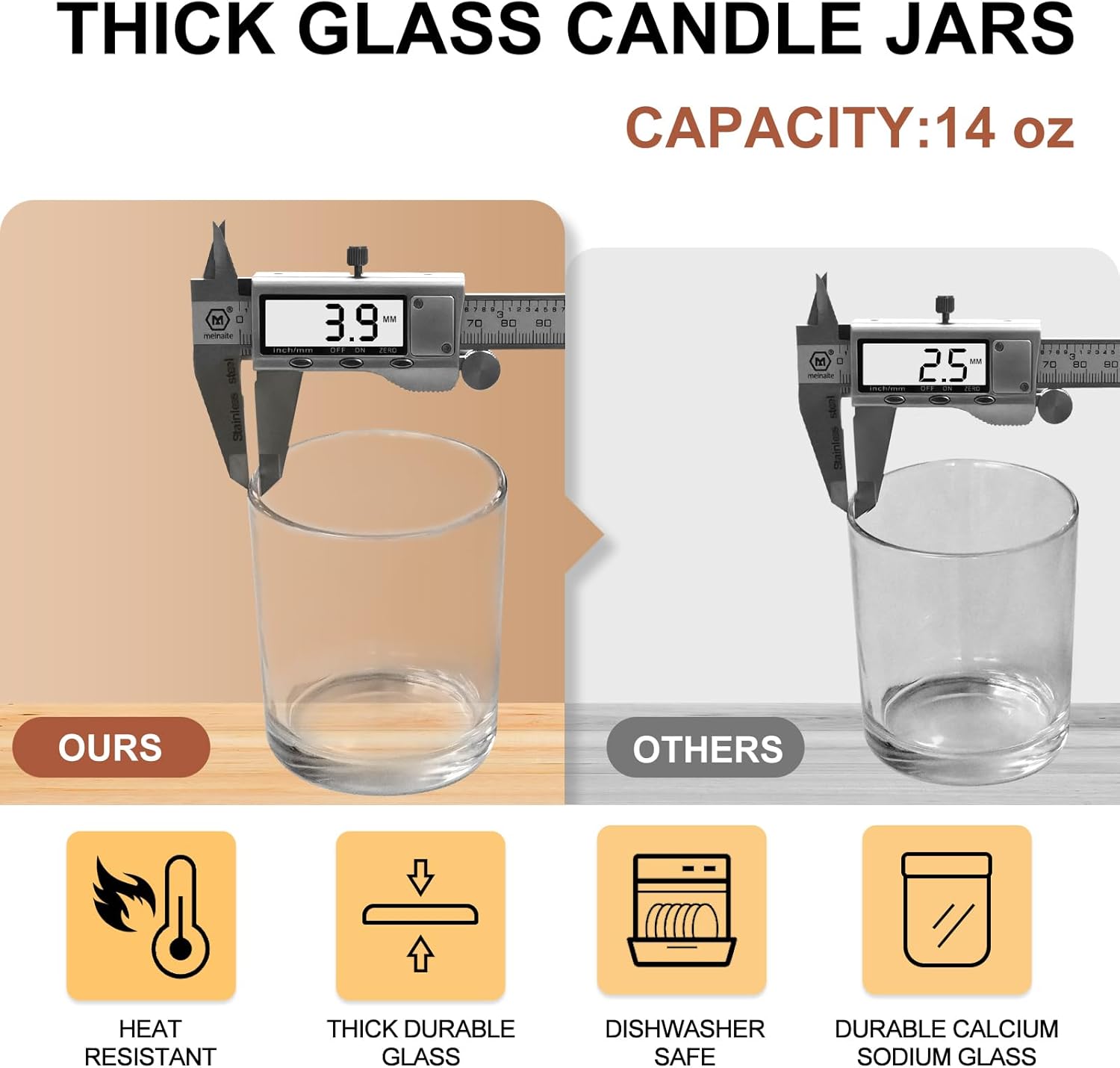 14 OZ Thick Candle Jars for Making Candles 12 Pcs, 3 Wick Empty Jars with Wood Lids for Candle Making, Sample Container,Clear