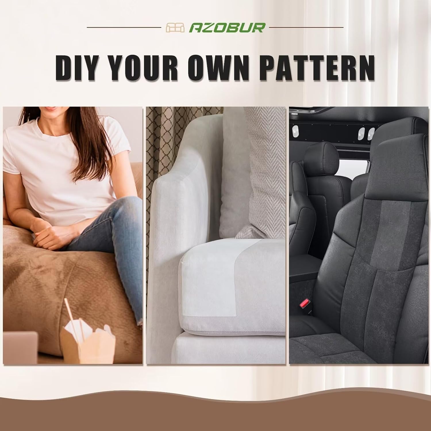 Azobur Couch Patches, Extra-Large Durable Fabric Tape, Ideal for Automotive Upholstery Repair, Waterproof, Self-Adhesive, Quickly Fix Sofas, Car Interiors, and Other Fabric Items (Beige Brown)
