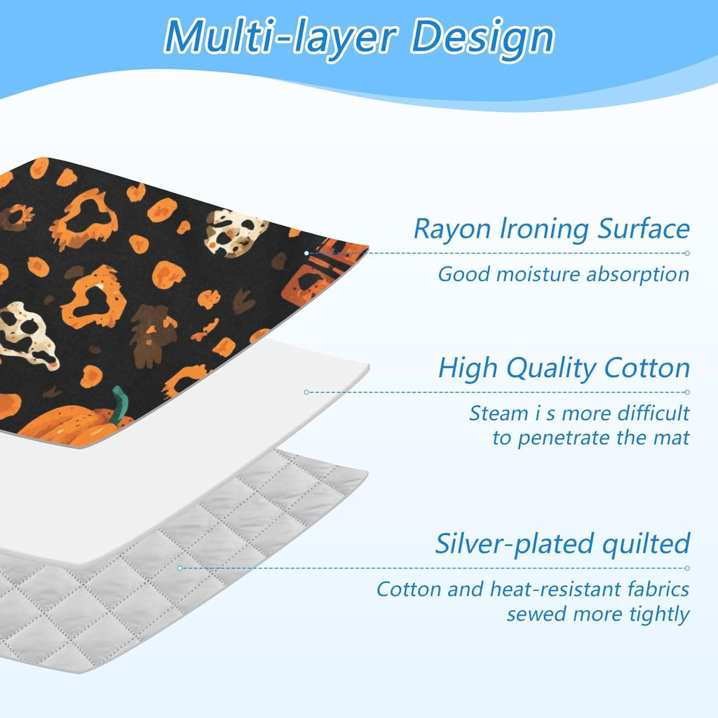 Ironing Mat Portable Ironing Pad Ironing Blanket for Table Top Heat Resistance Double-Side Using Travel Large 47.2 x 27.6 Inch Foldable Halloween Leopard Pumpkin Skull Brown