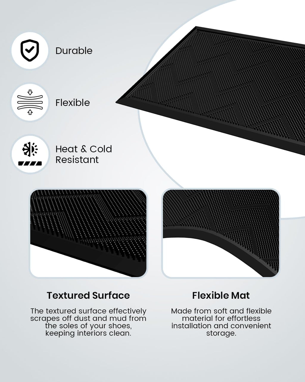 HAMARA Front Door Mat for Outside Entrance 35.5"x17" – Anti-Slip Dirt-Trapping Waterproof Rubber Indoor & Outdoor Mat with Textured Surface for Entryway - Heavy Duty All Weather Doormat – Black
