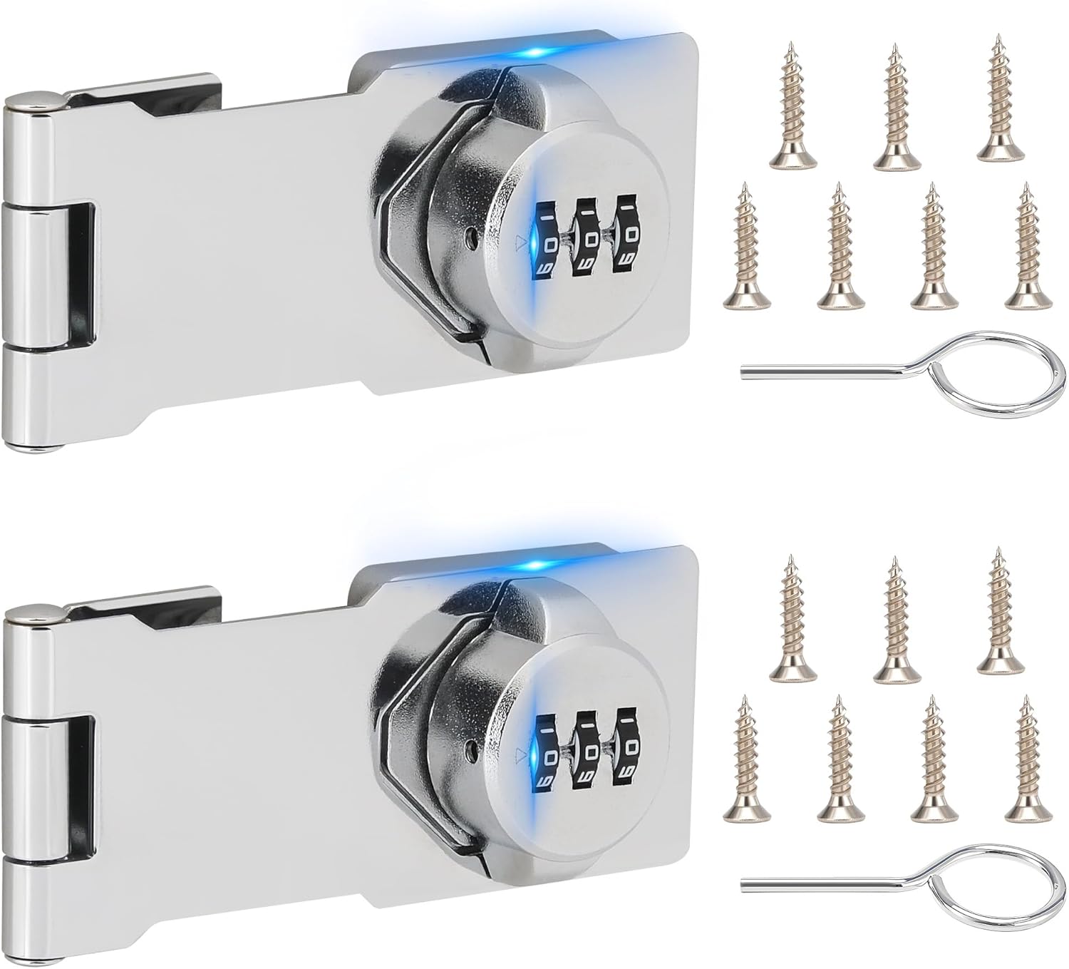 Keyless Cabinet Lock with Combination Code - 3-Digit Password Hasp Latch Lock for Drawers, Bifold Closet Door and Double Sided Door (Silver, 4.5 Inch, 2 Pack)