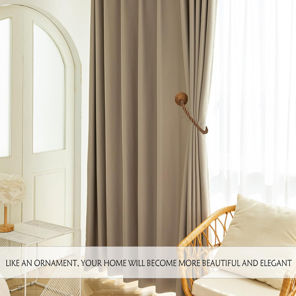 Magnetic Curtain Tiebacks Rope Curtain Tie Backs for Curtains 8 Pack Curtain Holders for Drapes Decorative Window Curtain Holdbacks, Khaki