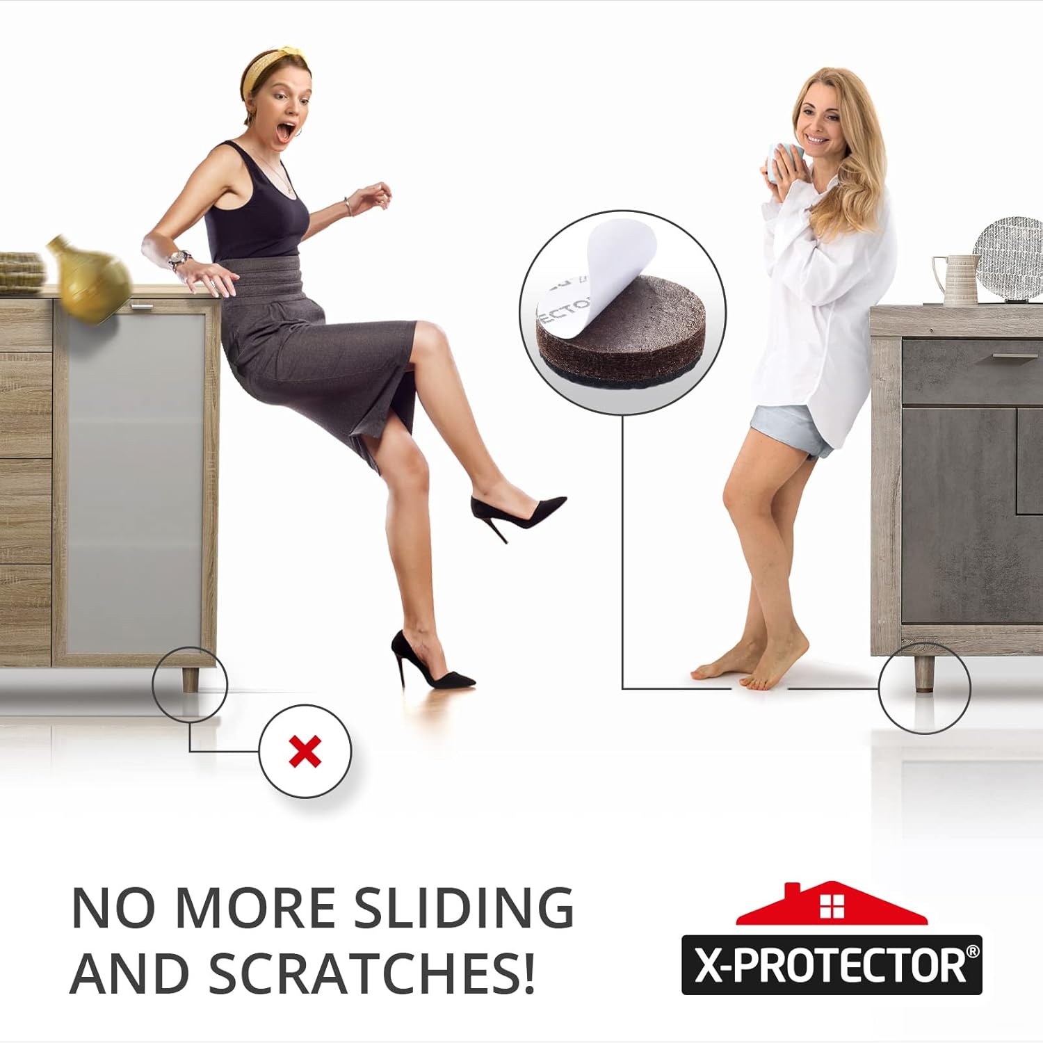 X-PROTECTOR Non Slip Furniture Pads - 8 pcs Premium Furniture Grippers 2"! Self-Adhesive Rubber Feet Furniture Feet - Ideal Non Skid Furniture Pad Floor Protectors - Keep Furniture in Place!