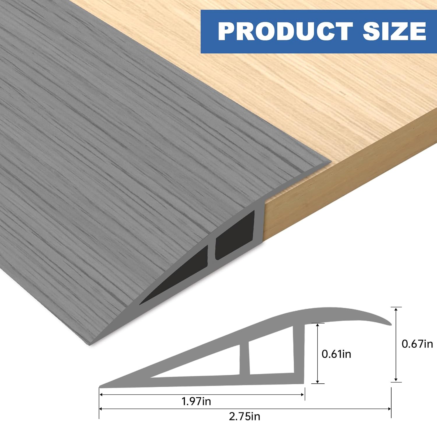 Vinyl Door Threshold Flooring Transition Strip Self Adhesive Carpet Edging Strip for Laminate Doorway Edge Threshold from 2/5" to 3/5" (Light Gray Wood Grain, 6.6 Ft)