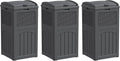 Greesum 33 Gallon Outdoor Trash Can with Lid, Waterproof Resin Garbage Bin for Hideaway, Deck, Patio, 3 Pack, Gray