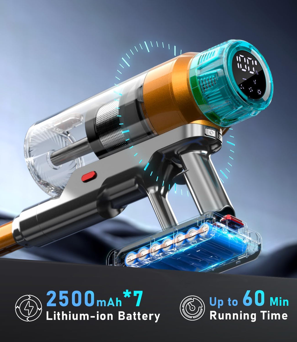 Cordless Vacuum Cleaner for Home 600W 55Kpa Upgraded Powerful Stick Vacuum Up to 60Mins, Anti-Tangle & Wall Mount Charging, 8 in 1 Lightweight Vacuum Cleaners for Home/Pet Hair/Carpets/Floors