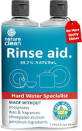 Nature Clean Natural Dishwasher Rinse Aid Liquid, Plant-Based Dishwasher Drying Agent with 99.7% Natural Ingredients, Unbelievable Power and No Nasty Chemicals. Hard Water Stain Remover. 8 oz 2-pack