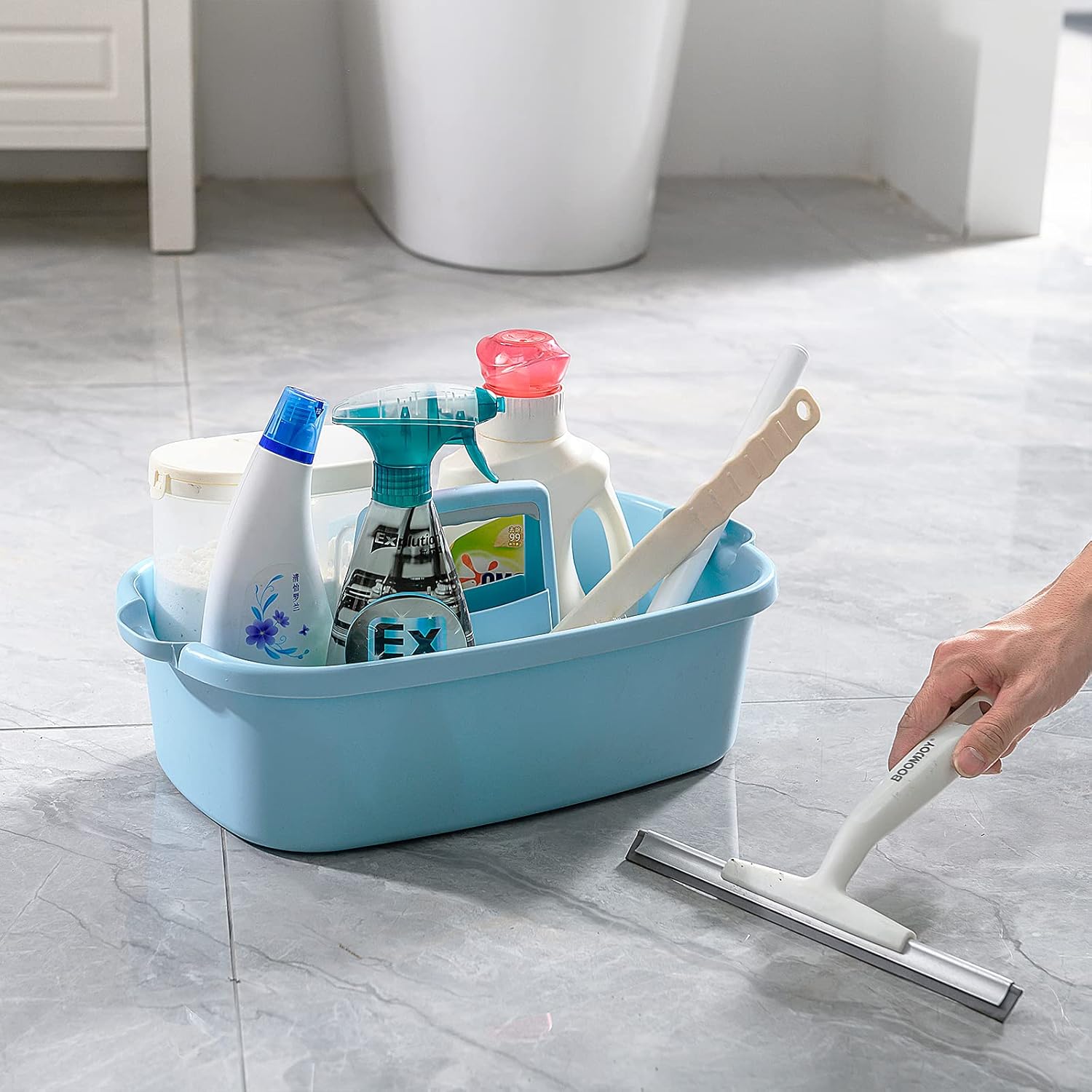 2 Pack Multi-Purpose Plastic Cleaning Caddy with Handle, Shower Caddy Organizer/Storage Basket/Totes Portable for Bathroom Supplies, Cleaning Products, Under Sink Tool. (blue+grey)