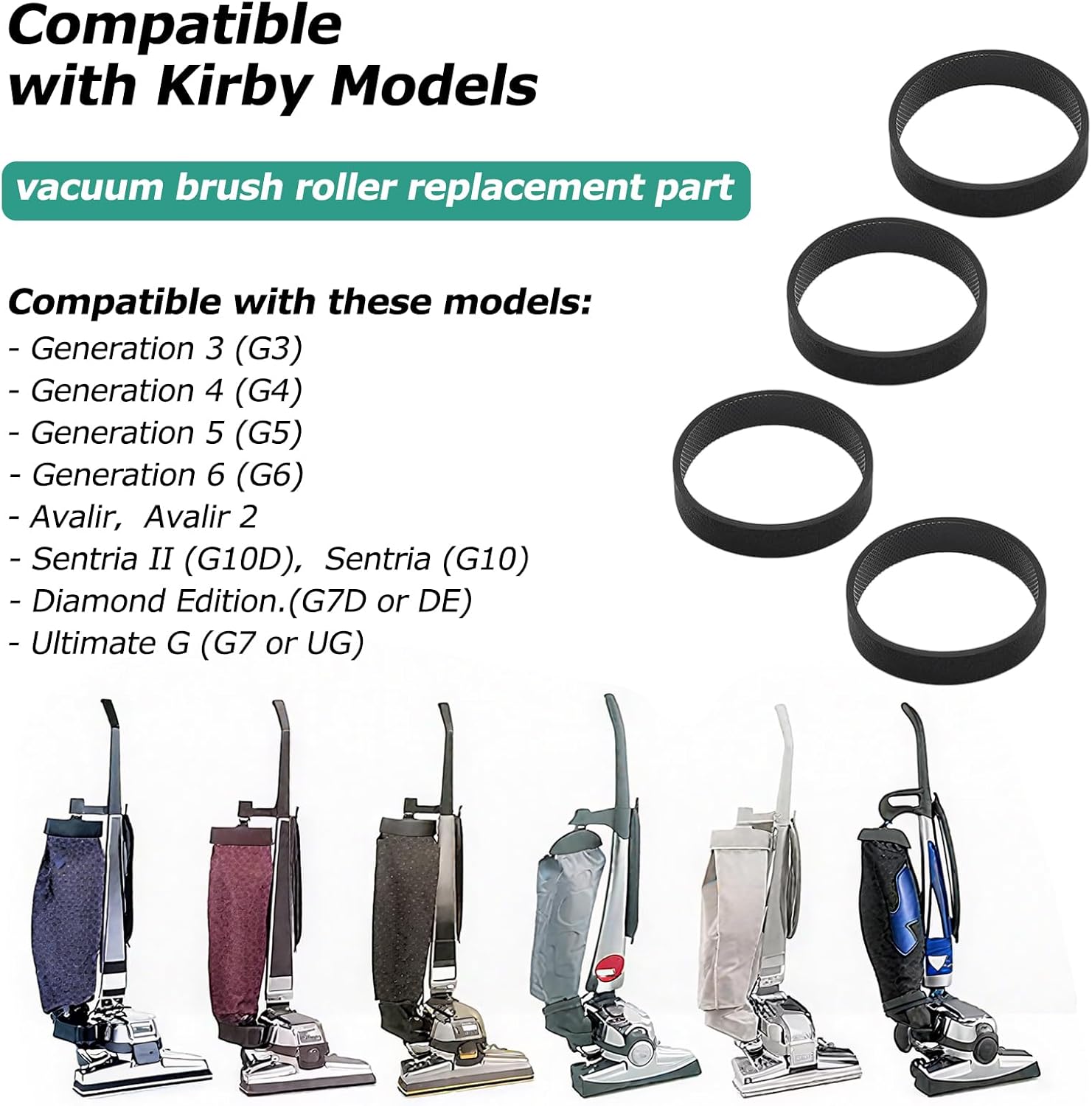 KEEPOW Replacement Part Compatible with Kirby Vacuum Brush Roll with 4 Pcs Belt, Compatible with Generation Models G3-G10, Sentria, Avalir Series