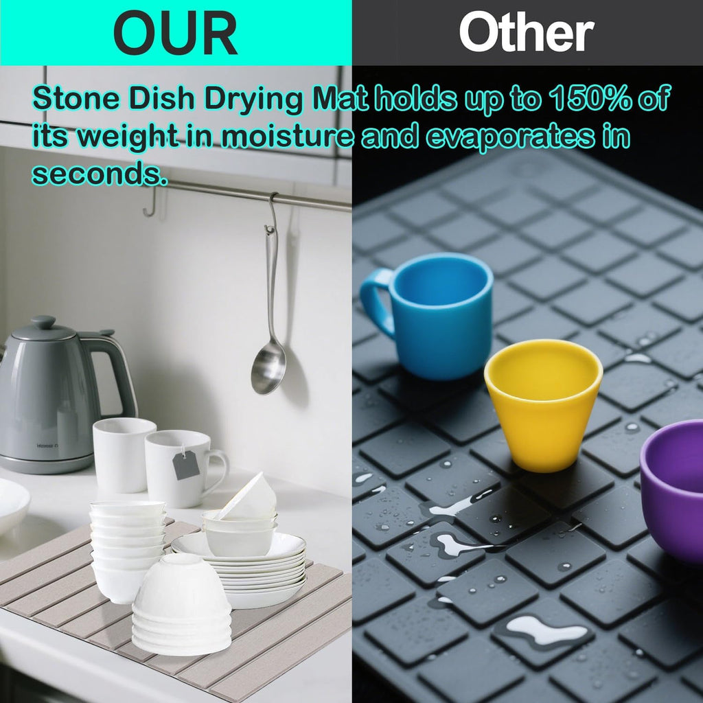 Foldable Stone Dish Drying Mat Fast Dry and Quickly Absorbed Collapsible Drying Mat, Protection Kitchen Counter，Kitchen Dishes Bottles Cups Match Any Countertop 23" x 16"