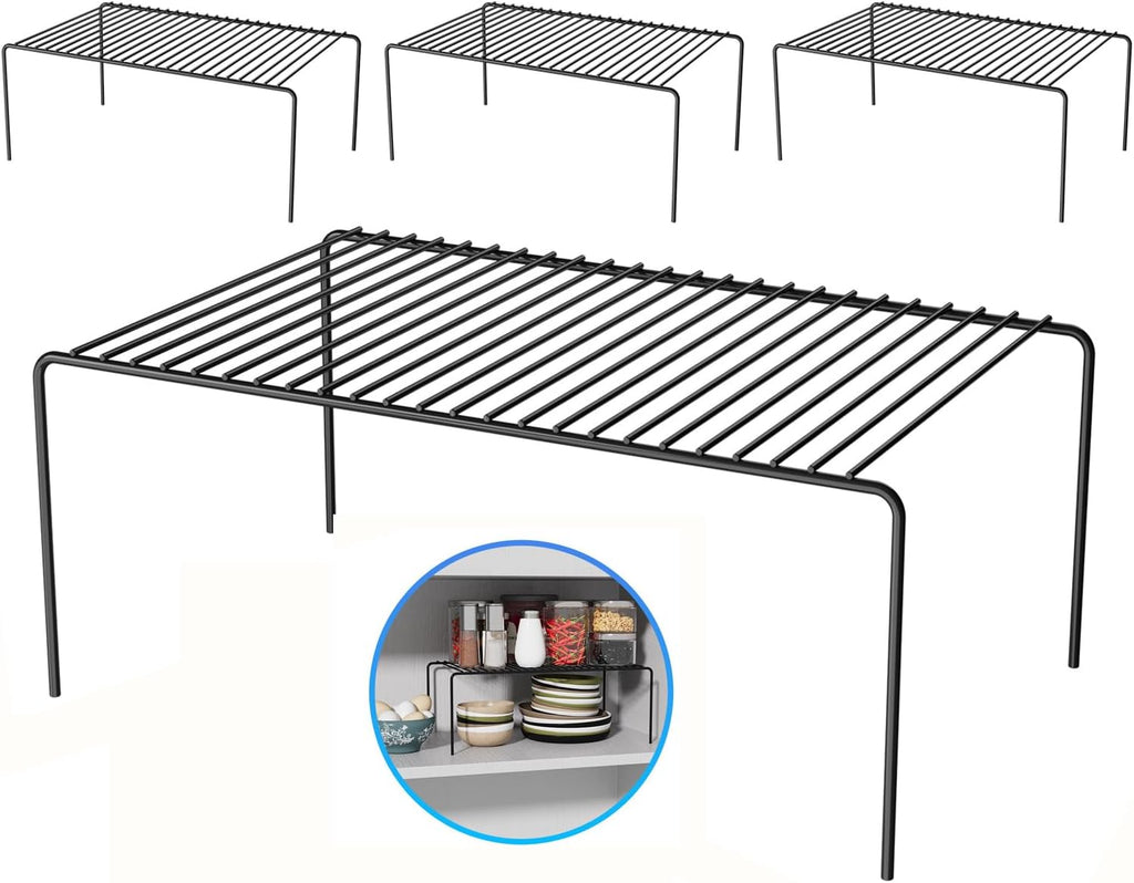 Large(15.7 x 9.4 inch)Black Cabinet Storage Shelf Rack Set of 4, Rustproof Metal Wire Kitchen Counter Organizers and Storage, Spice Organization for Cabinet, Plate, Dish, Pantry, Bathroom, Fridge