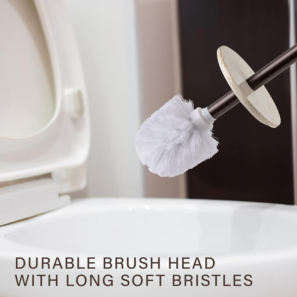 Creative Scents Rustic Luxe Toilet Brush and Holder Set - Beige Toilet Bowl Cleaner Brush with Strong Metal Handle - Long Bristles Toilet Bowl Brush and Holder - Rustic Farmhouse Decor