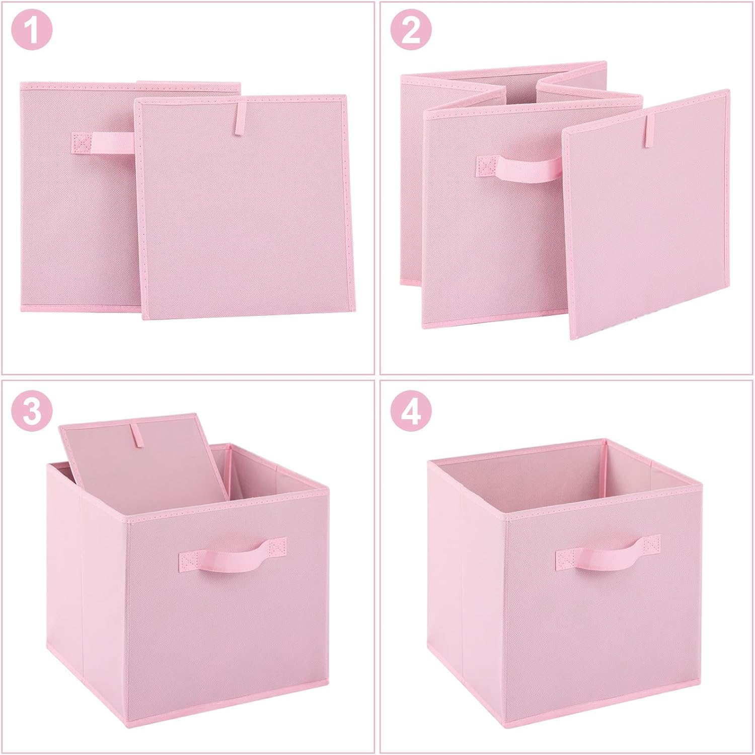 Stero Fabric Storage Bins 6 Pack Fun Colored Durable Storage Cubes with Handles Foldable Cube Baskets for Home, Kids Room, Closet and Toys Organization Pink