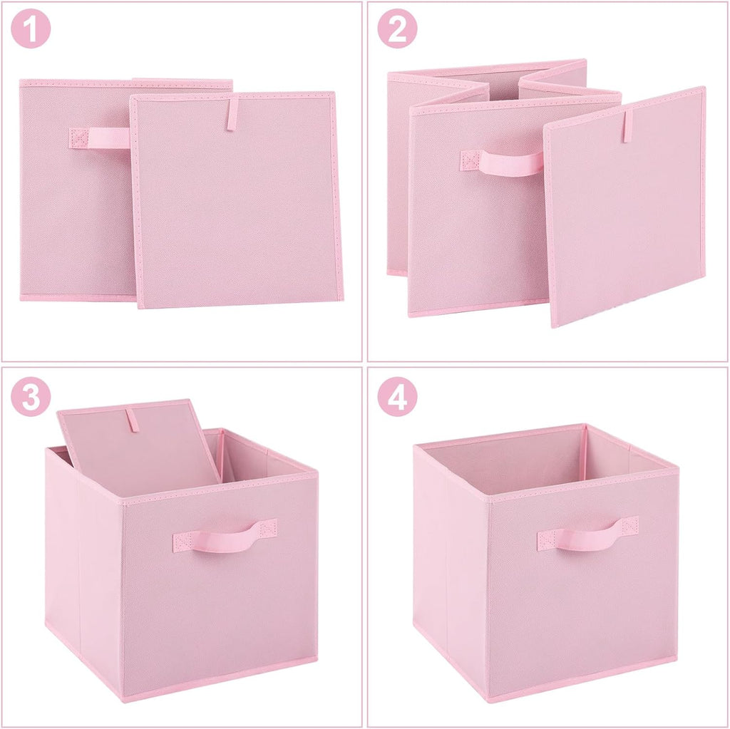 Stero 13x13x13 Inch Fabric Storage Bins 6 Pack Fun Colored Durable Storage Cubes with Handles Foldable Cube Baskets for Home, Kids Room, Closet and Toys Organization Pink