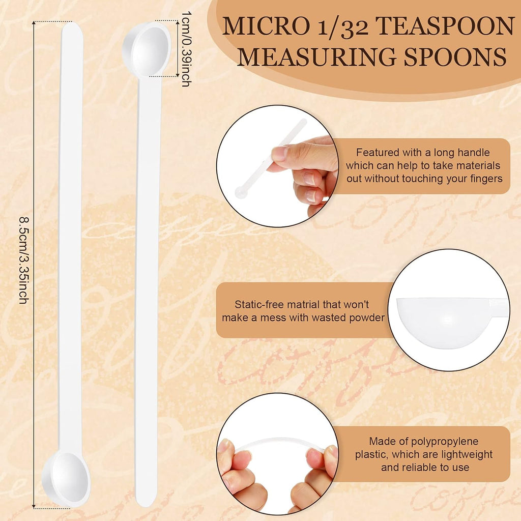 Honeydak 1/32 Teaspoon Micro Scoops 150 Milligram Mini Measuring Spoons Tiny Little Plastic Scoop for Measuring Cosmetics, Powders, Glitter and Seasoning(White, 32 Pieces)