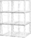 Plastic Drawers Storage, 6Pack Clear Stackable Storage Drawers, Acrylic Storage Bins with Drawers for Fridge Organizers, PlasticDrawers Stackable for Makeup Organizers Cosmetic Display, Large