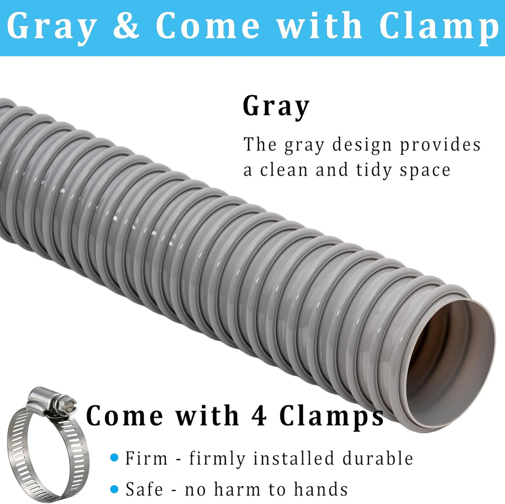 Dust Collection Hose 1.5 in × 5 ft Heavy Duty Flexible PVC Reinforced Thicken Helix Suction Discharge Corrugated Pipe Hose for Fume Dust Collector Fitting Wood Chip Saw (1.5 inch gray hose)