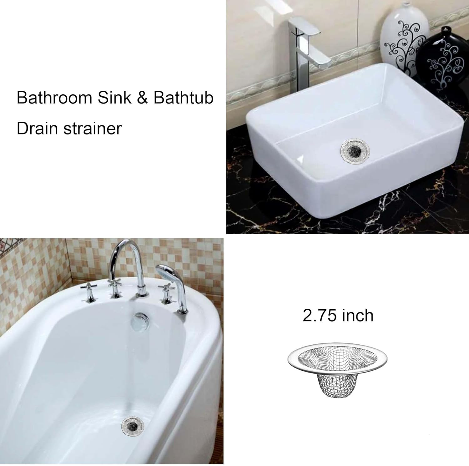 20Pcs Bathroom Sink Drain Strainer Screen Mesh, 2.75'' Stainless Steel Slop Basket Filter Trap Sink Drain Mesh Basket Hair Catcher Filter Cover for Lavatory RV Shower Floor Utility Drain