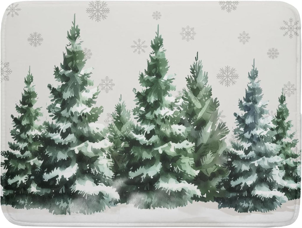 Christmas Dish Drying Mat 16x18 Inch Xmas Forest Tree Absorbent Dish Drainer Protector Pad Winter Holiday Microfiber Drying Mats Absorbent Reversible Dish Pad Kitchen Accessories for Countertop