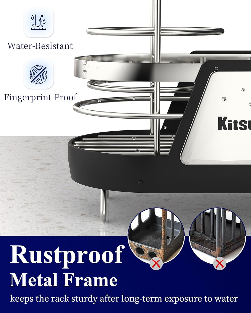 Kitsure Sponge Holder for Kitchen Sink - Space-Saving Kitchen Sink Caddy, Rustproof Metal Sink Organizer with Removable Brush Holder, 7.9"×3.9"×5.3", Black