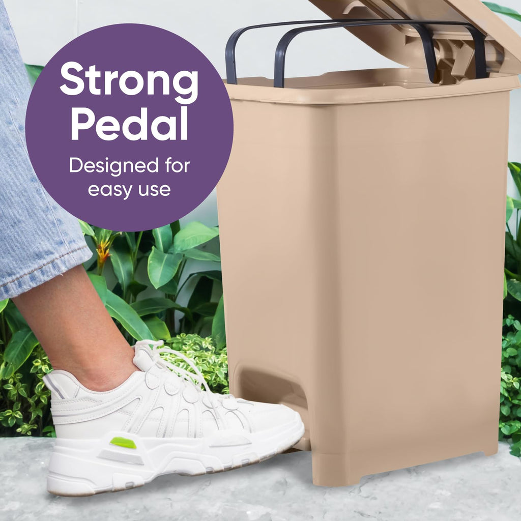 Superio Slim Step On Trash Can, Beige Waste Bin with Foot Pedal Lid 26 Liter, Kitchen, Under Desk, Office, Bedroom, Bathroom (1, 6.5 Gallon)