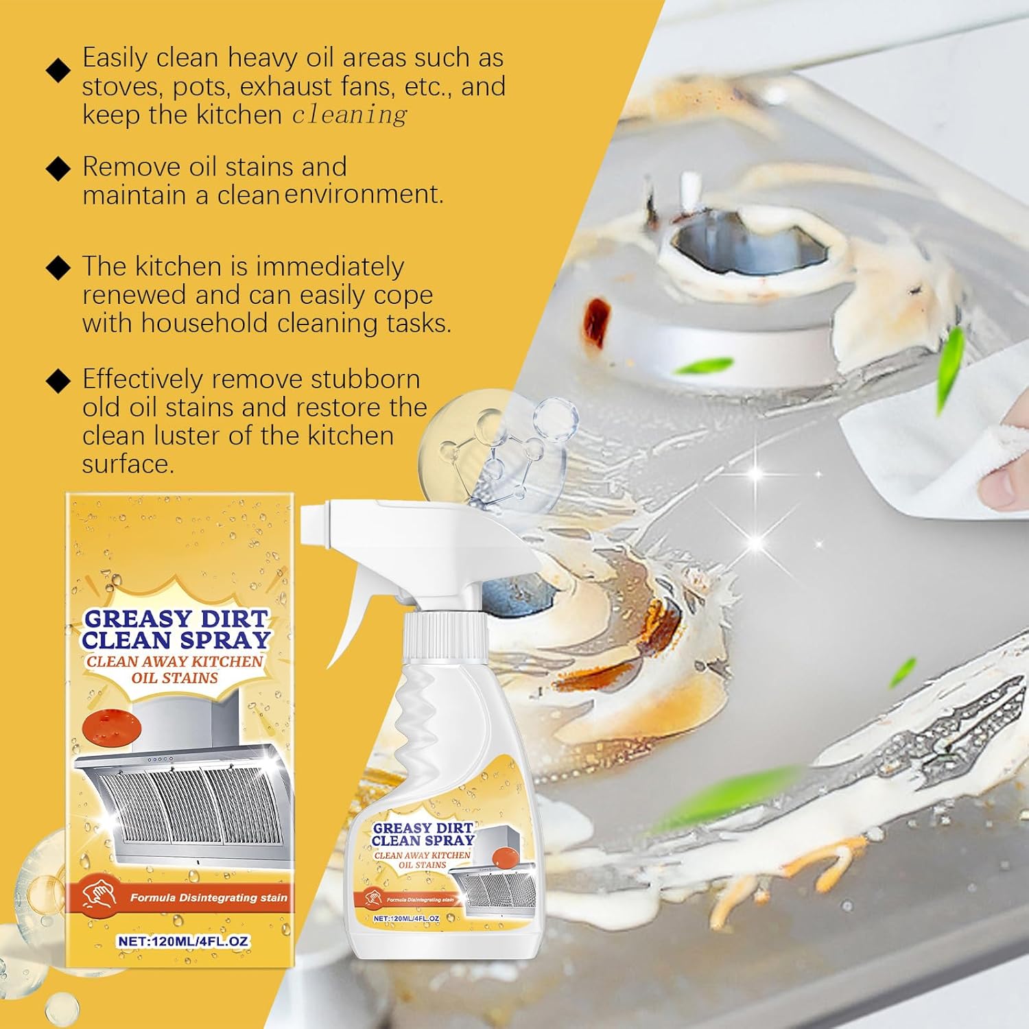 Multifunctional Powerful Kitchen Foam Cleaner, Rotateepic Foam Cleaner, Greasy Dirt Clean Spray, All-Purpose Heavy Duty Degreaser Cleaning Spray for Oven, Stove and Range Hood (3pcs)