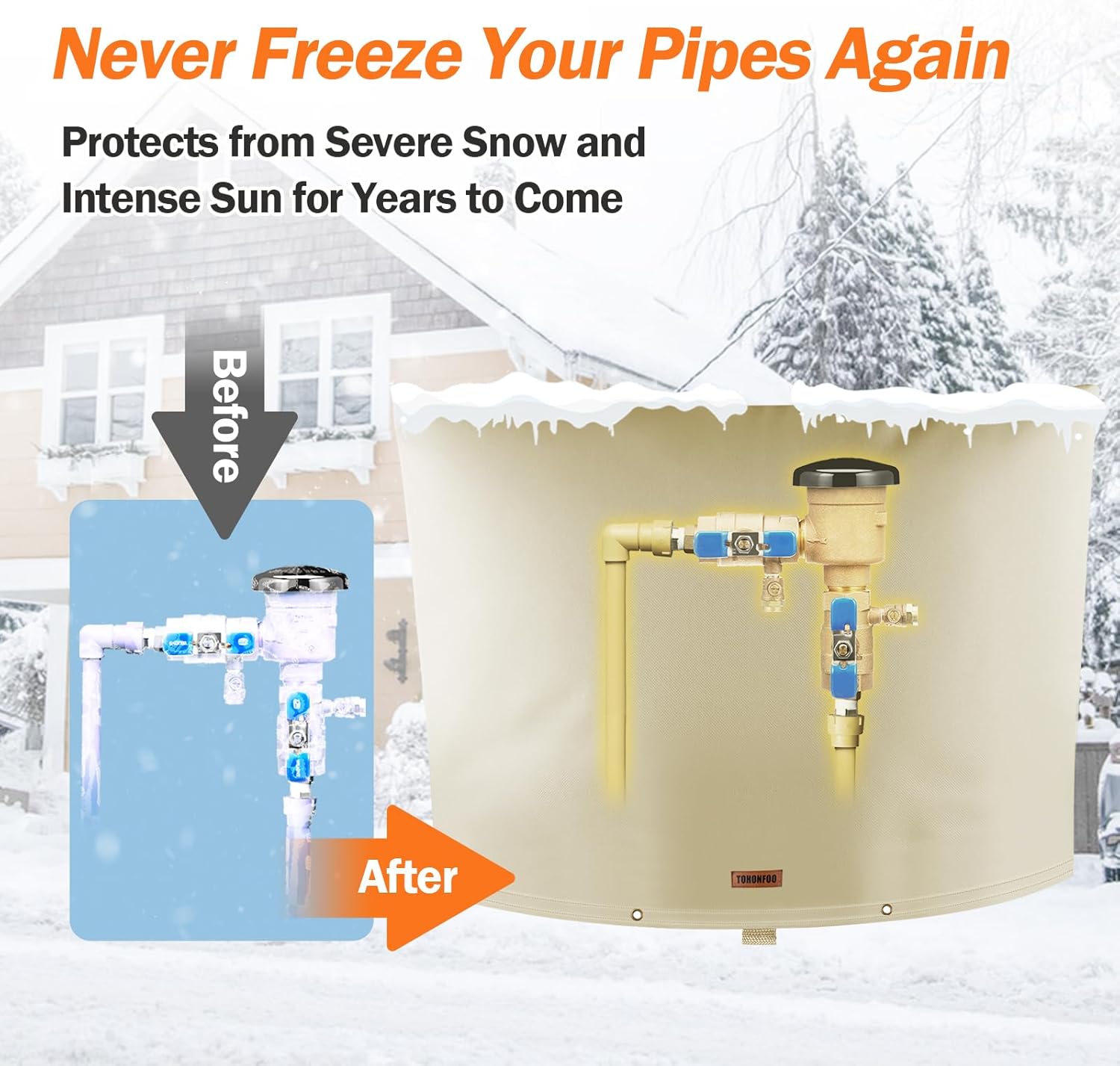 TOHONFOO Backflow Preventer Pipe Insulation Cover (5°F) - Irrigation Sprinkler Valve Insulated Pouch - Water Well Pump Cover - Sturdy 5 Layers for Winter Freeze Protection, 38" W x 24" H, Beige