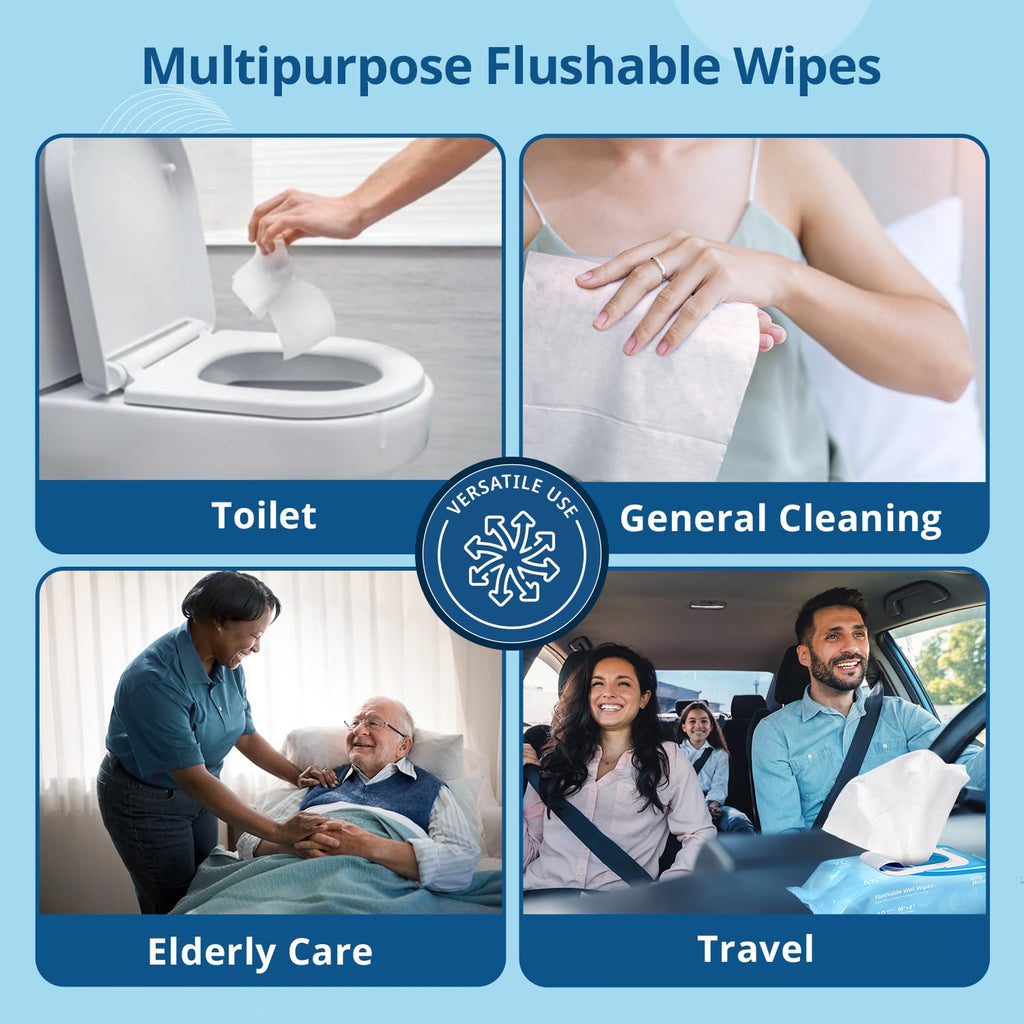 WhyWorry Flushable Wipes for Adults, Extra Large 8"x10" Butt Wipes for Toilet & Personal Cleansing, Chamomile and Vitamin E, 100% Plant-Based, Septic & Sewer Safe, Sea Incense, 144 Count (3 Packs)